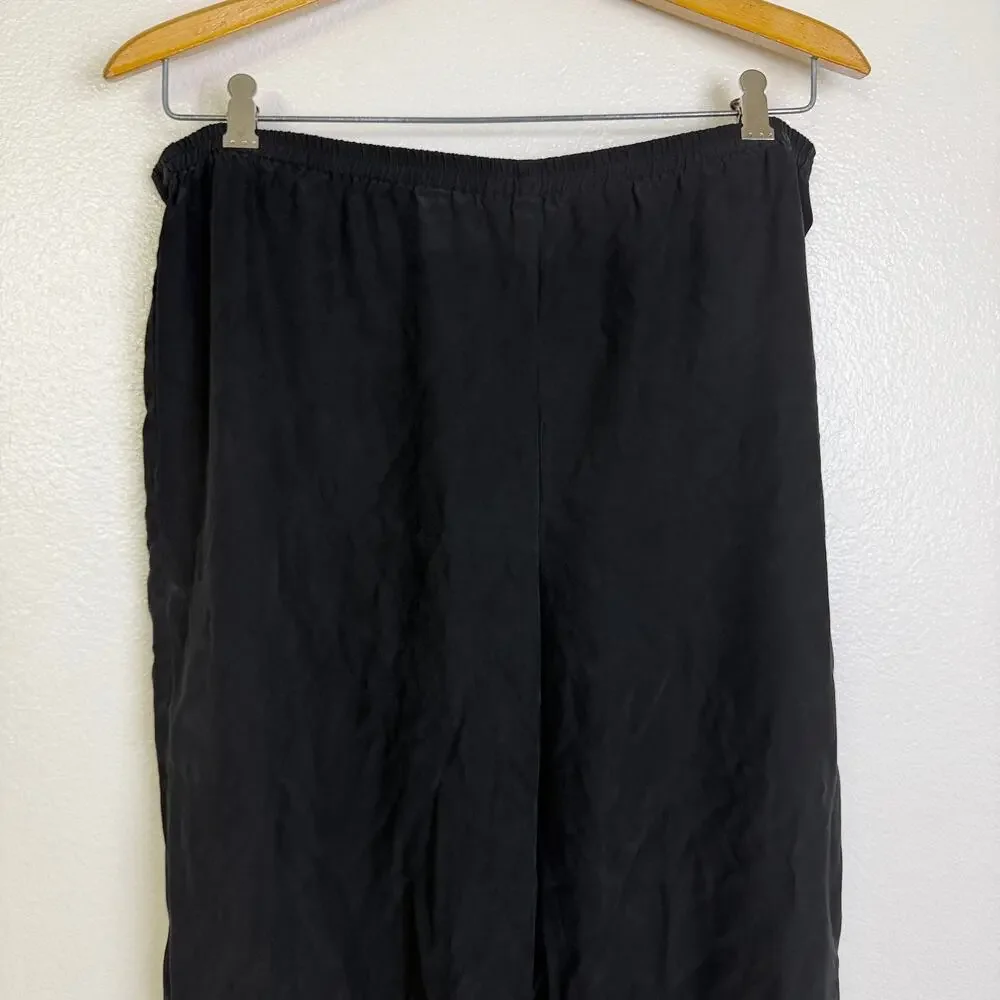 Eileen Fisher Silk Pants Womens Medium Black Wide Leg Pull On Crop Elastic 24.5" - Picture 9 of 9